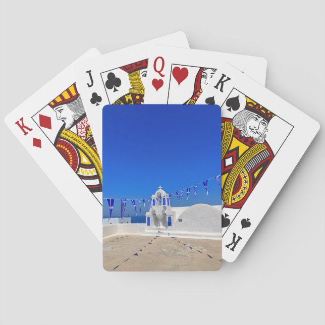 Grekiska Flaggor Vita kyrkan Bygger Grekland Casinokort (Baksidan)