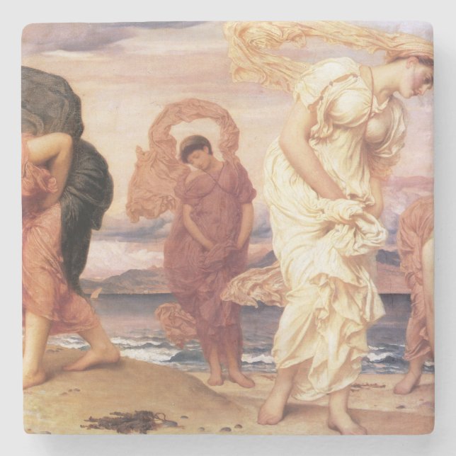 Grekiska flickor plockar upp Småstarna på en Sandy Stenunderlägg (Framsidan)