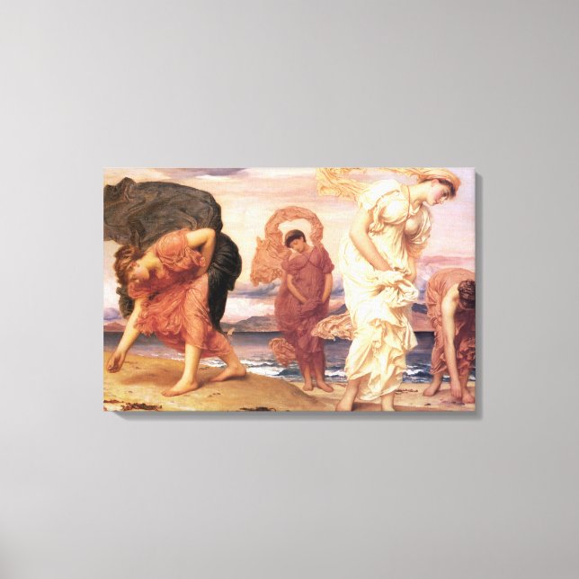 Grekiska flickor plockar upp Småstarna på stranden Canvastryck (Framsida)