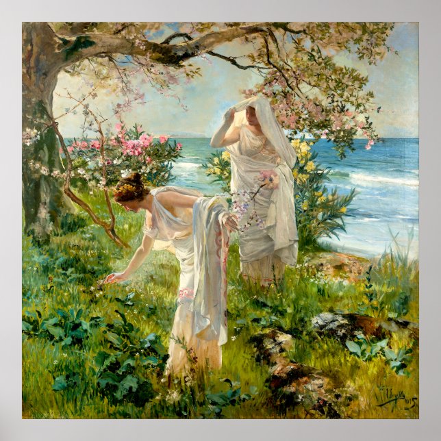 Grekiska flickor vid kusten av Joaquín Sorolla Poster (Framsidan)
