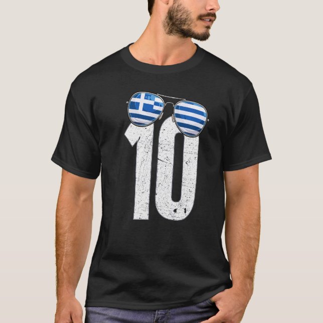 Grekiska fotbollsspelare nummer 10 Grekiska Flagga T Shirt (Framsida)