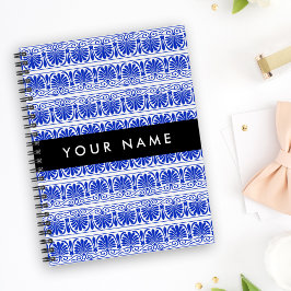 Grekiska Fret Arabesque Blue, Ditt namn, Anpassa Anteckningsbok