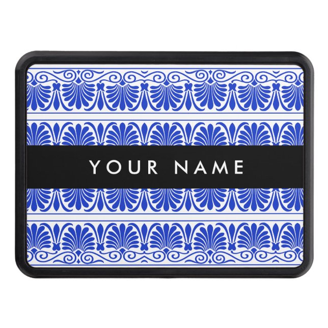 Grekiska Fret Arabesque Blue, Ditt namn, Anpassa Dragkroksskydd (Framsidan)