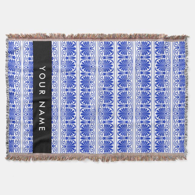 Grekiska Fret Arabesque Blue, Ditt namn, Anpassa Filt (Framsidan)