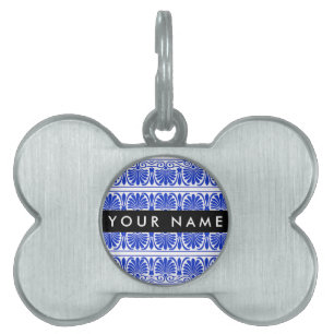 Grekiska Fret Arabesque Blue, Ditt namn, Anpassa ID-bricka Husdjur