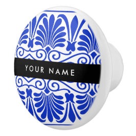 Grekiska Fret Arabesque Blue, Ditt namn, Anpassa Knopp