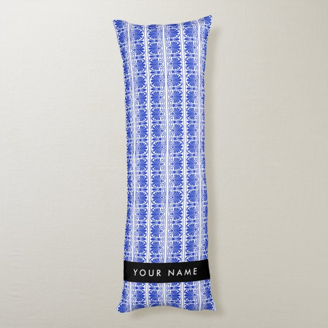 Grekiska Fret Arabesque Blue, Ditt namn, Anpassa Kroppskudde (Baksidan (Vertikal))