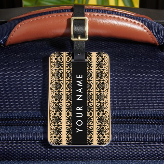 Grekiska Fret Arabesque Brown, ditt namn, Personal Bagagebricka (Framsida Insitu 2)