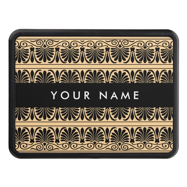 Grekiska Fret Arabesque Brown, ditt namn, Personal Dragkroksskydd (Framsidan)