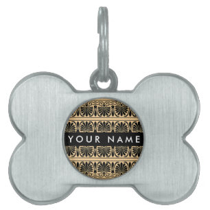 Grekiska Fret Arabesque Brown, ditt namn, Personal ID-bricka Husdjur