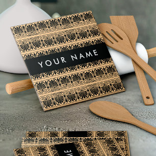 Grekiska Fret Arabesque Brown, ditt namn, Personal Kakelplatta