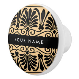 Grekiska Fret Arabesque Brown, ditt namn, Personal Knopp