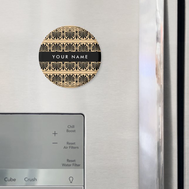 Grekiska Fret Arabesque Brown, ditt namn, Personal Magnet (In Situ (Fridge))