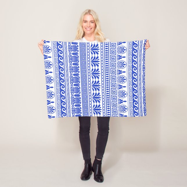 Grekiska fret, Medelhavet Mönster, blå Fleecefilt (På plats)