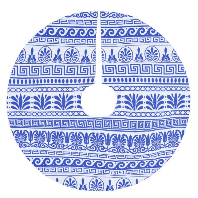 Grekiska fret, Medelhavet Mönster, blå Julgransmatta Borstad Polyester (Framsidan)