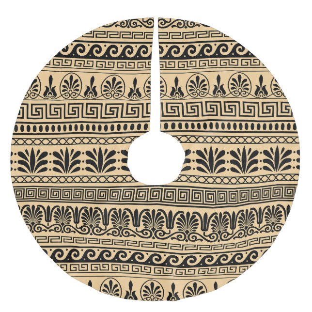 Grekiska Fret, Medelhavet Mönster, Brown Julgransmatta Borstad Polyester (Framsidan)