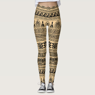 Grekiska Fret, Medelhavet Mönster, Brown Leggings