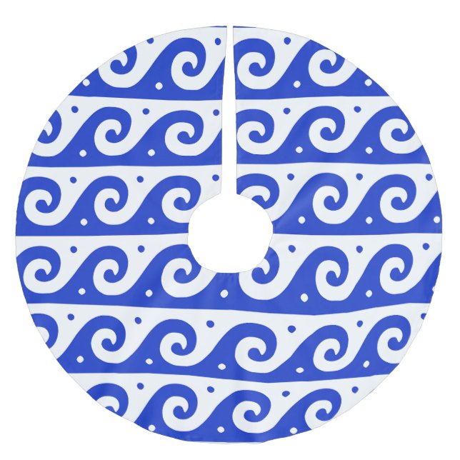 Grekiska fret, Medelhavsvågorna Mönster, blå Julgransmatta Borstad Polyester (Framsidan)