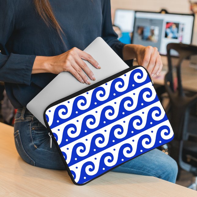 Grekiska fret, Medelhavsvågorna Mönster, blå Laptop Fodral (Skapare uppladdad)