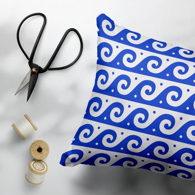 Grekiska fret, Medelhavsvågorna Mönster, blå Prydnadskudde (Skapare uppladdad)