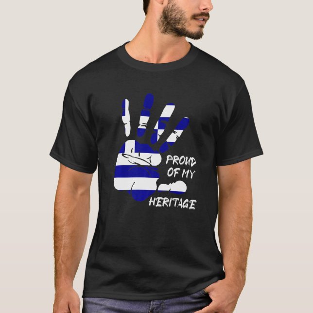 Grekiska handavtryckaren Flagga Grekland T Shirt (Framsida)