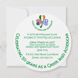 Grekiska Irish USA flagga Shamrock Personlig Round Inbjudningar