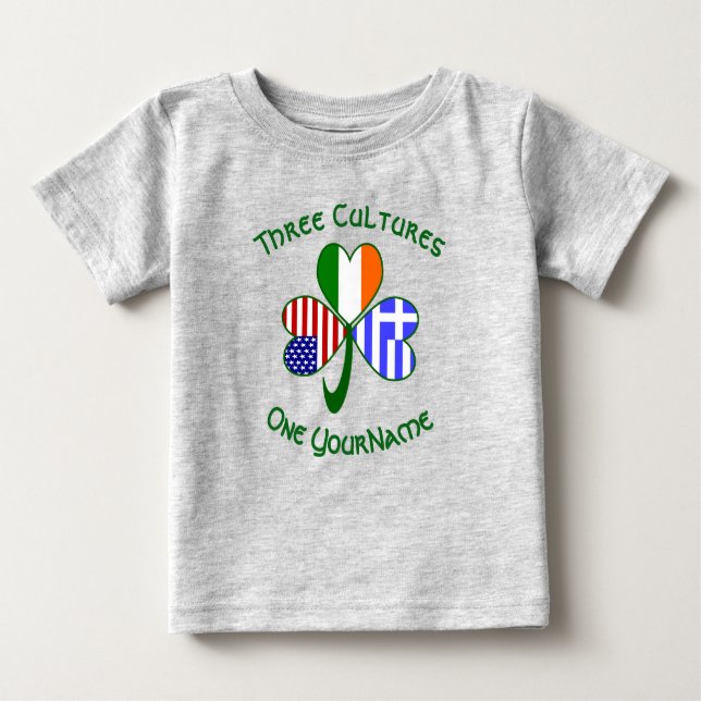 Grekiska irländska amerikanska Flaggor Shamrock Di T Shirt (Framsida)