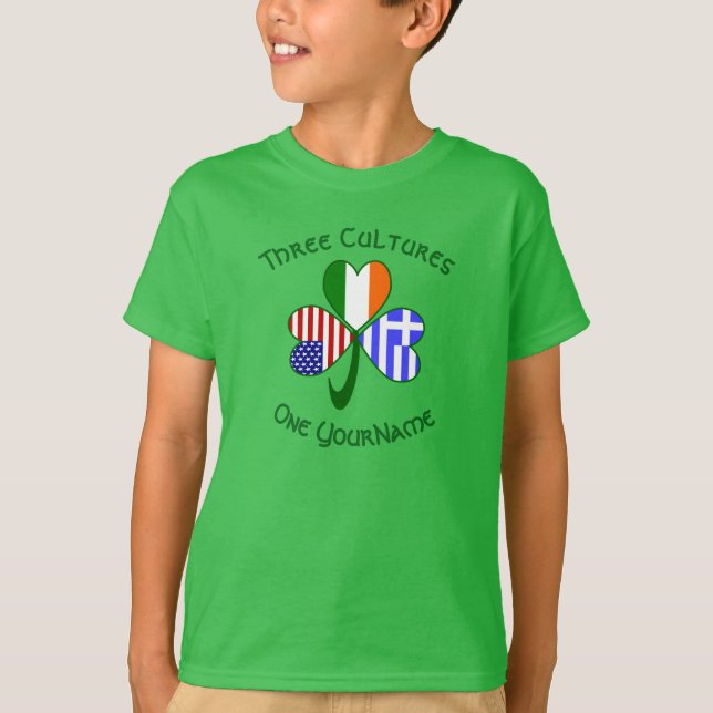 Grekiska irländska amerikanska Flaggor Shamrock Di T Shirt (Framsida)