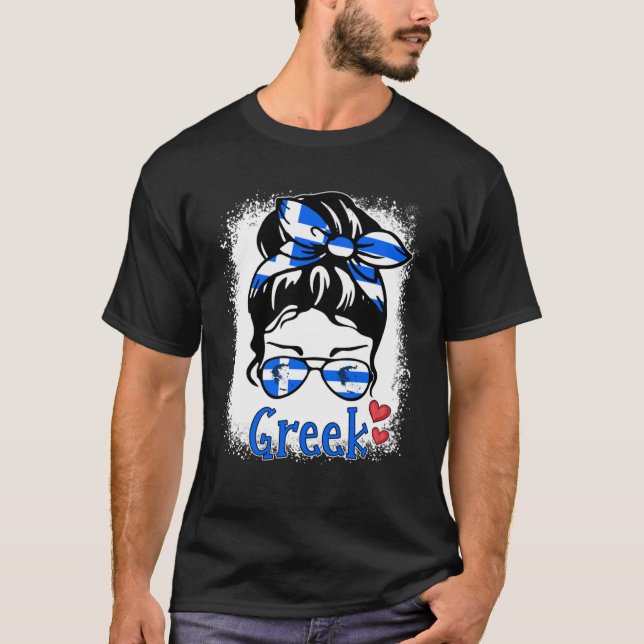 Grekiska kvinnor, Messy Bun Glasses Greece Girl Fl T Shirt (Framsida)