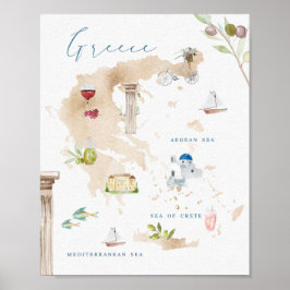 Grekiska Landmarks Tourist Karta Poster
