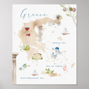 Grekiska Landmarks Tourist Karta Poster