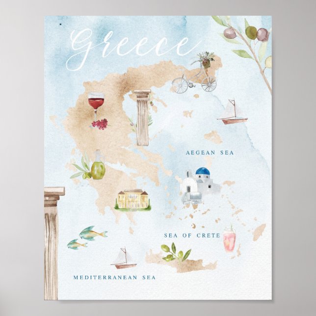 Grekiska Landmarks Tourist Karta Poster (Framsidan)
