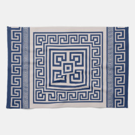 Grekiska Meander - Grekiska Nyckel - Blå och beige Kökshandduk