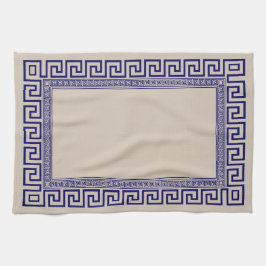 Grekiska Meander - Grekiska Nyckel - Blå och grädd Kökshandduk