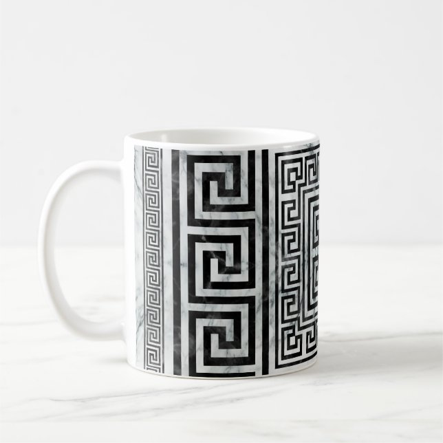 Grekiska Meander - Grekiska Nyckel Black and White Kaffemugg (Vänster)