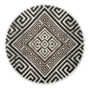 Grekiska Meander - Grekiska Nyckel Black and White Knopp