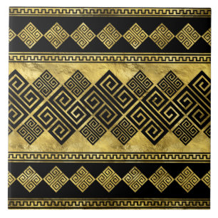 Grekiska Meander - Grekiska Nyckel Black och guld Kakelplatta