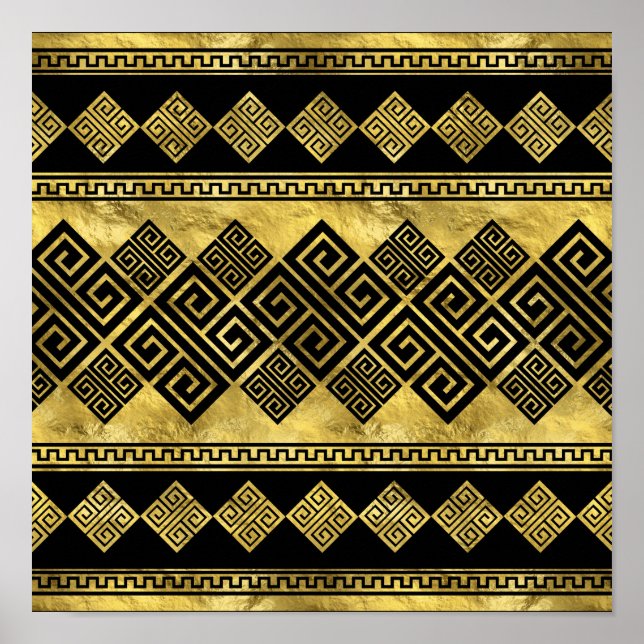 Grekiska Meander - Grekiska Nyckel Black och guld Poster (Framsidan)