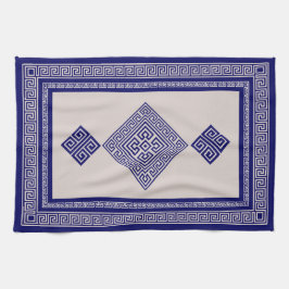 Grekiska Meander - Grekiska Nyckel - Blue and Beig Kökshandduk