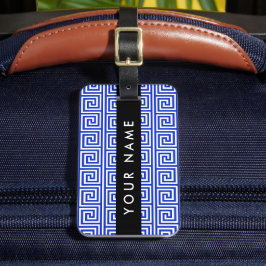Grekiska Meander Nyckel Blue, Ditt namn, anpassa Bagagebricka