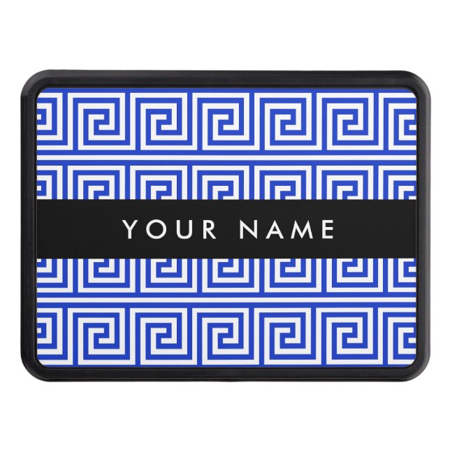 Grekiska Meander Nyckel Blue, Ditt namn, anpassa Dragkroksskydd (Framsidan)