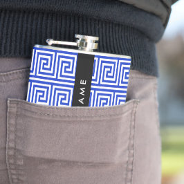 Grekiska Meander Nyckel Blue, Ditt namn, anpassa Fickplunta