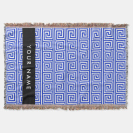 Grekiska Meander Nyckel Blue, Ditt namn, anpassa Filt