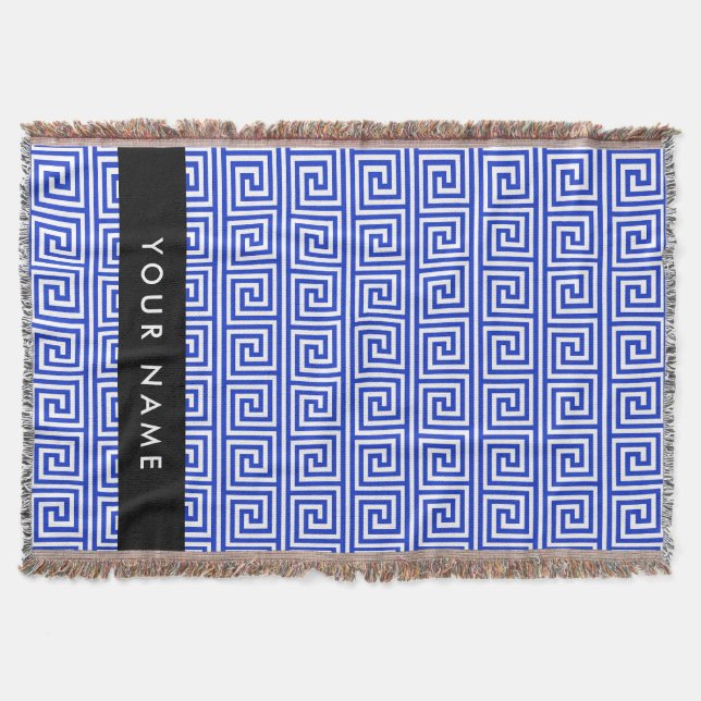 Grekiska Meander Nyckel Blue, Ditt namn, anpassa Filt (Framsidan)