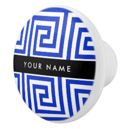 Grekiska Meander Nyckel Blue, Ditt namn, anpassa Knopp