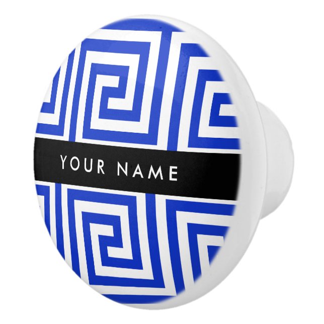 Grekiska Meander Nyckel Blue, Ditt namn, anpassa Knopp (Höger)