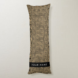 Grekiska Meander Nyckel Brown, ditt namn, personal Kroppskudde