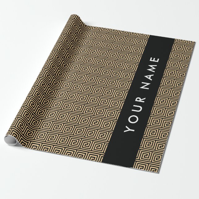 Grekiska Meander Nyckel Brown, ditt namn, personal Presentpapper (Utrullad)