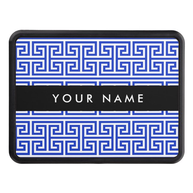 Grekiska Meander Nyckel H Blue, Ditt namn, anpassa Dragkroksskydd (Framsidan)
