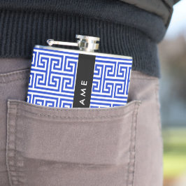 Grekiska Meander Nyckel H Blue, Ditt namn, anpassa Fickplunta